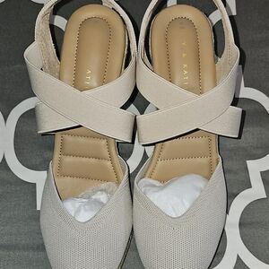 Kelly & Katie Beige Cross-Strap Slingback Mules